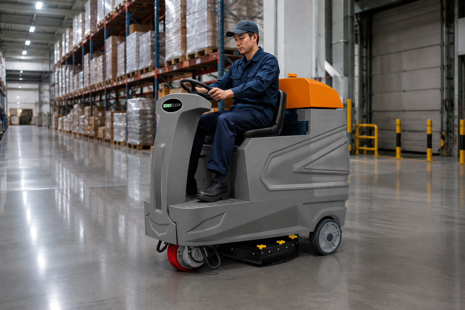 Nhân viên vận hành máy chà sàn liên hợp ngồi lái Euro Clean ER N7